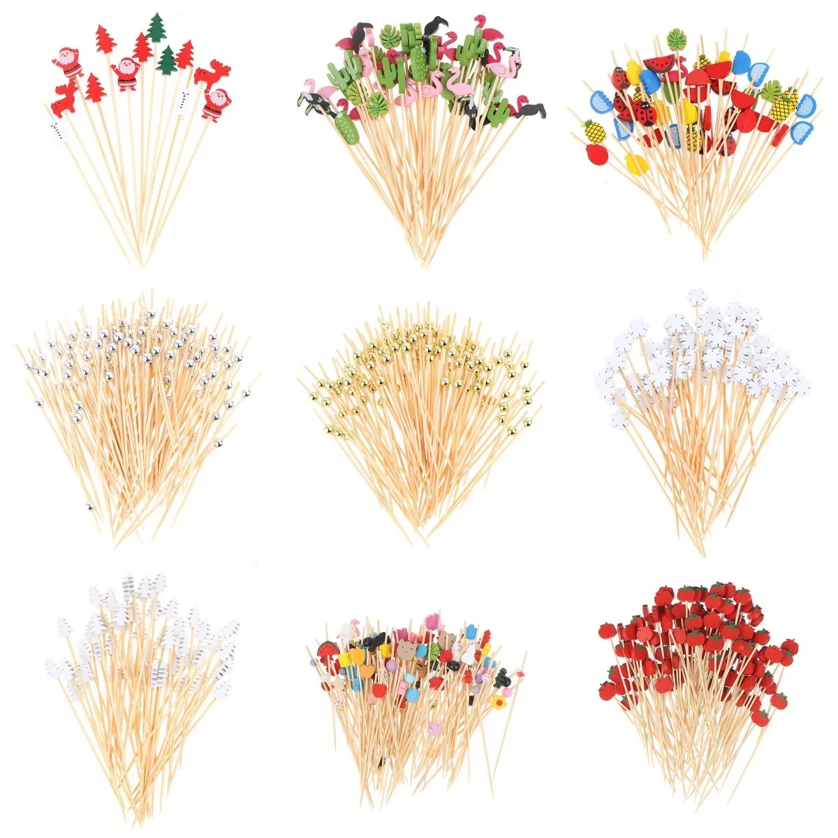 8Pcs-100Pcs Disposable Bamboo Skewers Food Picks Buffet Cupcake Fruit Fork Party Cake Dessert Salad Vegetable Sticks Toothpick