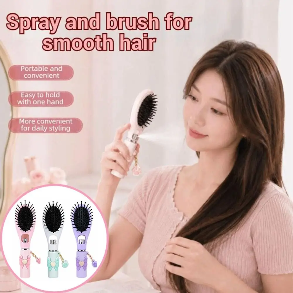 Refillable Spray Misting Hair Brush Anti-Frizz Anti-Static Spray Massage Comb Cat Paw Pendant Spray Hair Brush Daily Hair Care