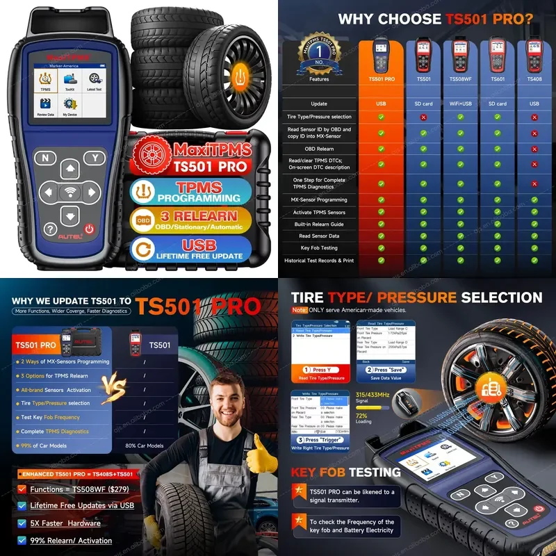 MaxiTPMS TS501 PRO Car TPMS Programming Tool Vehicle MX Sensor Tire Pressure Monitoring System Scanner Diagnostic