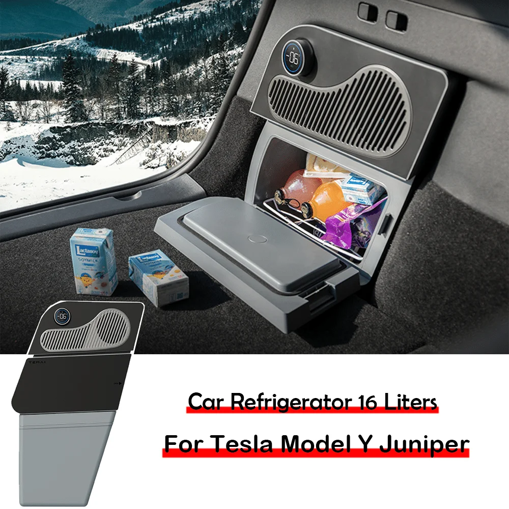 Refrigerador de coche de 16 litros para Tesla modelo Y, compresor portátil, refrigeración y mantenimiento fresco, accesorios de viaje al aire libre