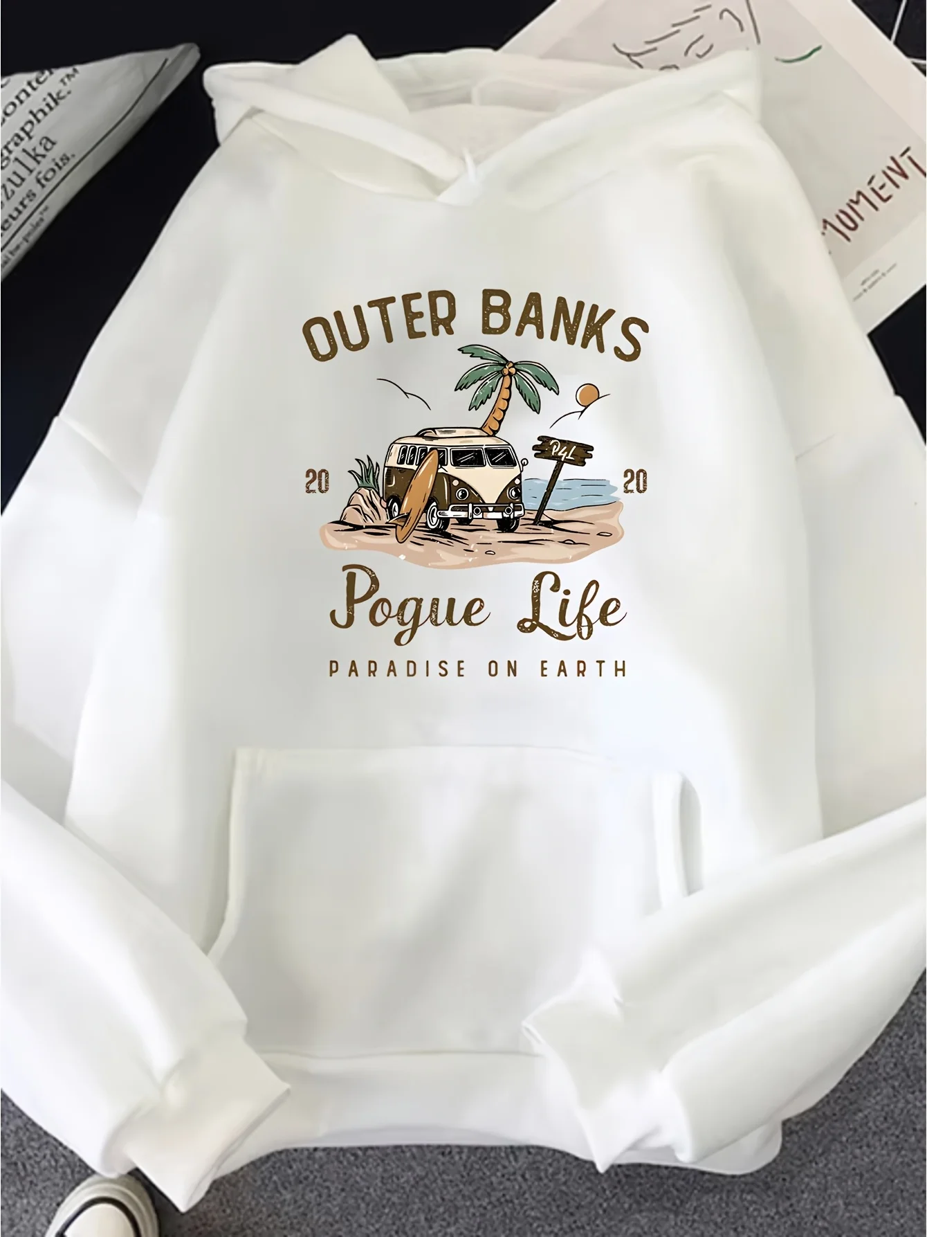 

Retro Bund Printed Women's Hoodie, Autumn/Winter Casual Round Neck Long Sleeve Women's Hoodie