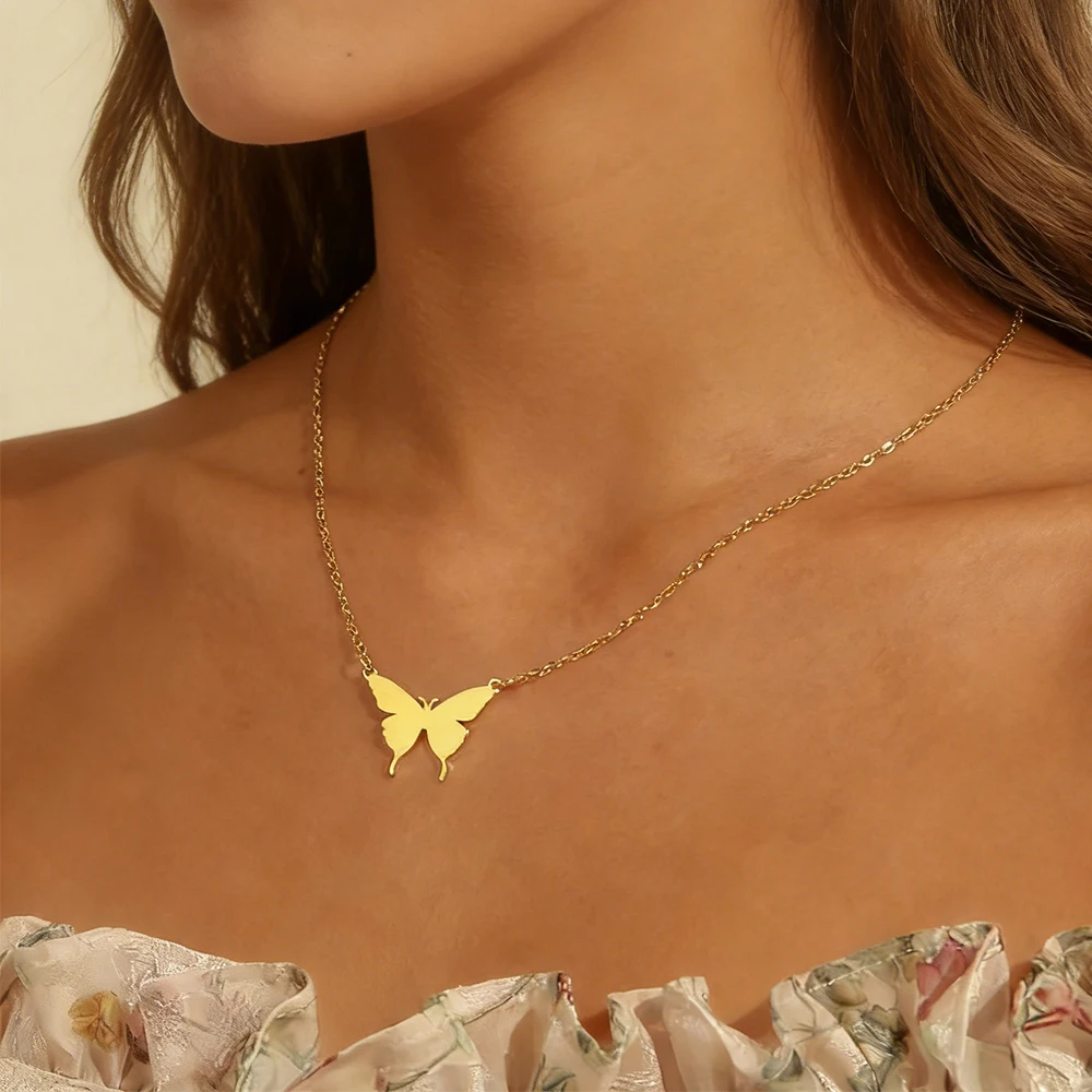 Neu: Schmetterlings-Choker-Halskette für Damen, Edelstahl, goldfarben, Halsketten, 2026, Modeschmuck, Geschenke für Mädchen, Großhandel