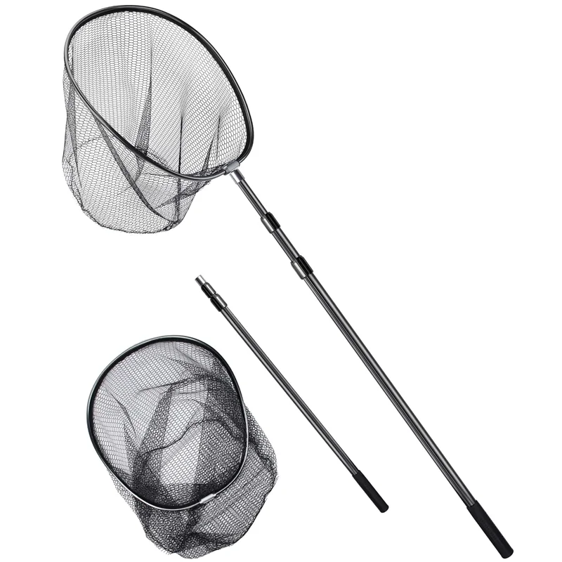 

Ackibbik 1pc Rubber Kayak Fishing Landing Net with Telescoping Handle Freshwater Fish Nets with Long Handle Extends 90-120inch