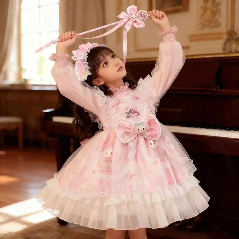 فساتين سانريو الشتوية للأطفال فستان أنيمي ميلودي للفتيات لحفلات أعياد الميلاد من التول فستان لوليتا الأميرة السميك كاواي #6