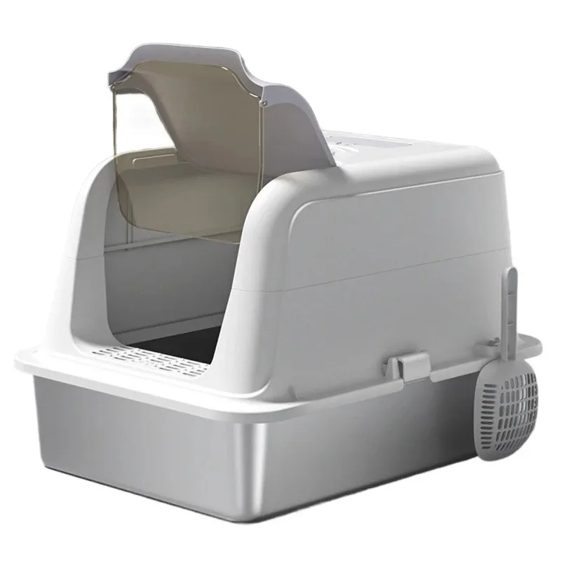 

Large Size Cat Box Closed Stainless Steel Cats Boxes Lid Cat Sandboxes Toilet Training Tray Cat's Clean Products