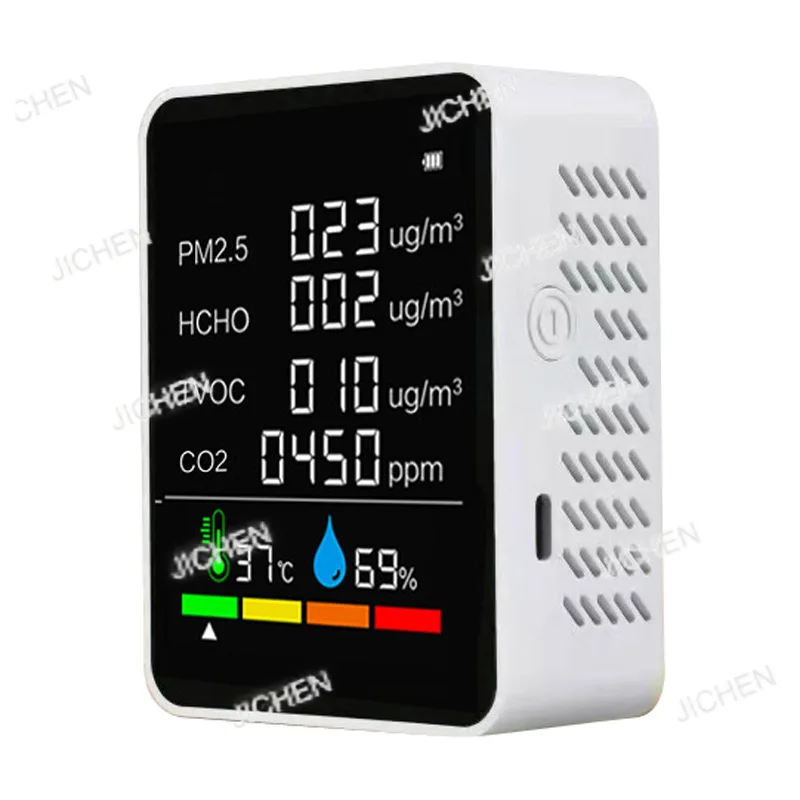 

JC портативный детектор качества воздуха углекислого газа, температура и влажность PM2,5, формальдегид, TVOC, обнаружение шести в одном