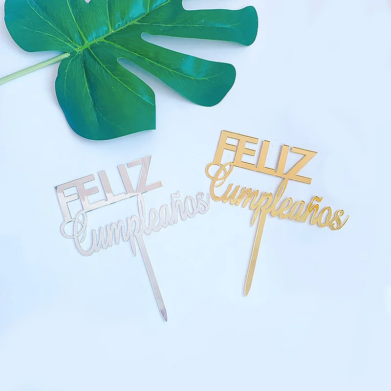 Acrylic Spanish Happy Birthday Cake Topper Feliz Cumpleanos Baking  Decoration Kids Party Favors Cupcake Toppers