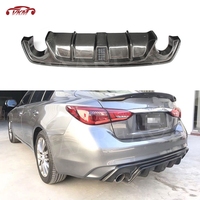 Carbon Fiber Add on Car Rear Bumper Diffuser lip Spoiler with Lamp for Infiniti Q50 Sedan 4 Door 2018 2019 Car Bumper Guard