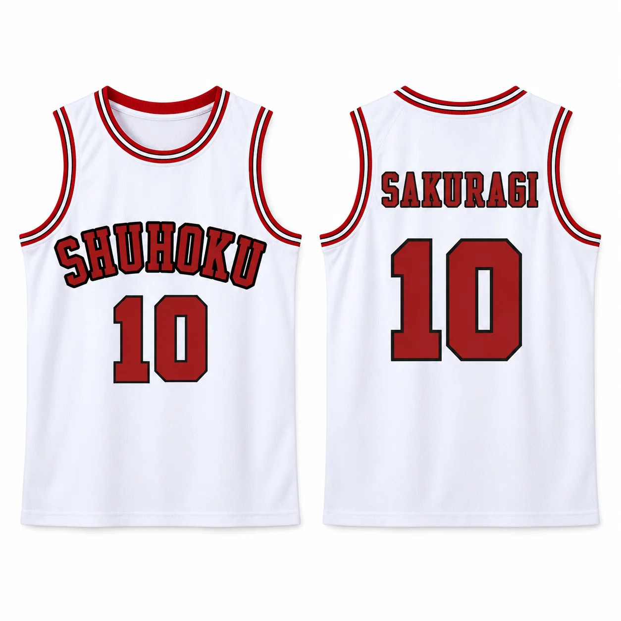 Anime Style Sakuragi 10 Basketball Jersey Men Women Kids Red White Sleeveless Mesh Sports Tank Top