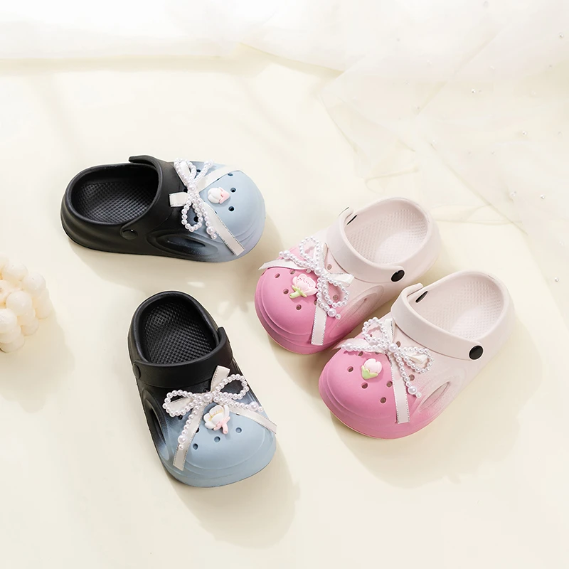 

Girls Sandals Princess Beadings Sweet for Kids Beach Shoes Casual Soft Sole 2025 Summer New Children Slippers Non-slip Fashion
