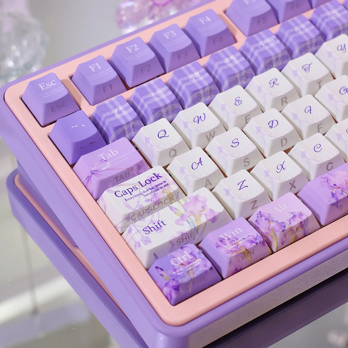 MAIMOOO Iris Flower Keycaps Side Engraved Translucent Purple Five Sided Heat Sublimation Cherry Pbt Aula Ajazz Keyboard Keycap