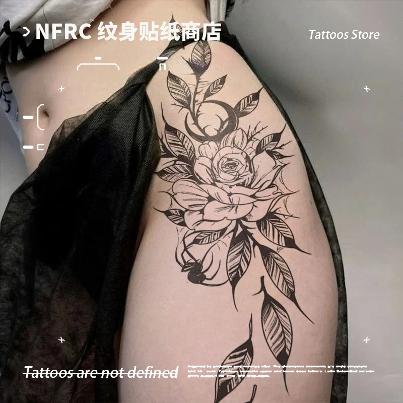 

Sexy Dark Moon Rose Herbal Juice Tattoo Stickers for Women Men, Waterproof Leg Temporary Tattoo, Body Fake Tattoo, Charm Gift
