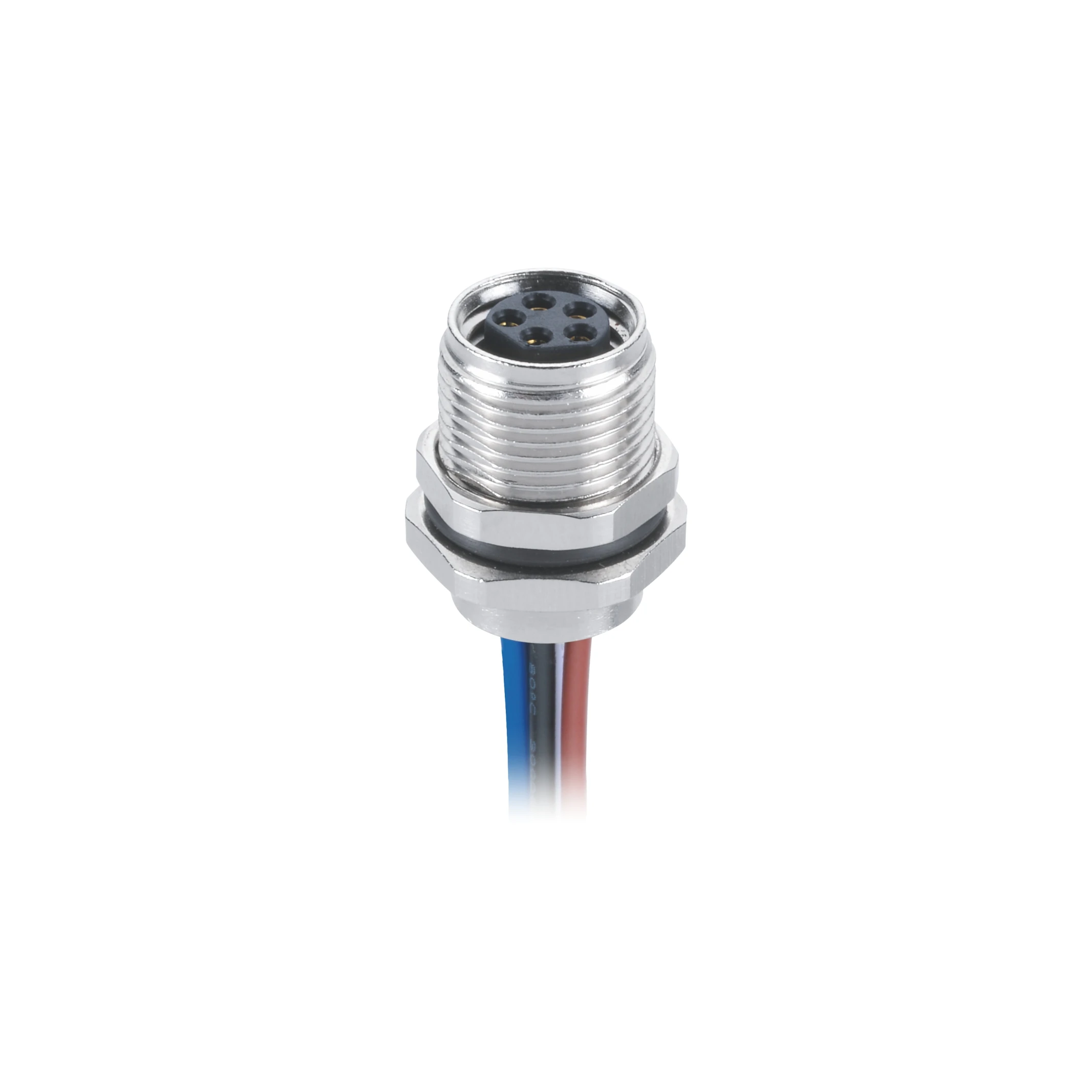 M8 B Coding Panel Mount Connector 5pin Sensor Female Solder Type Front Mount with 0.1m Single Wires