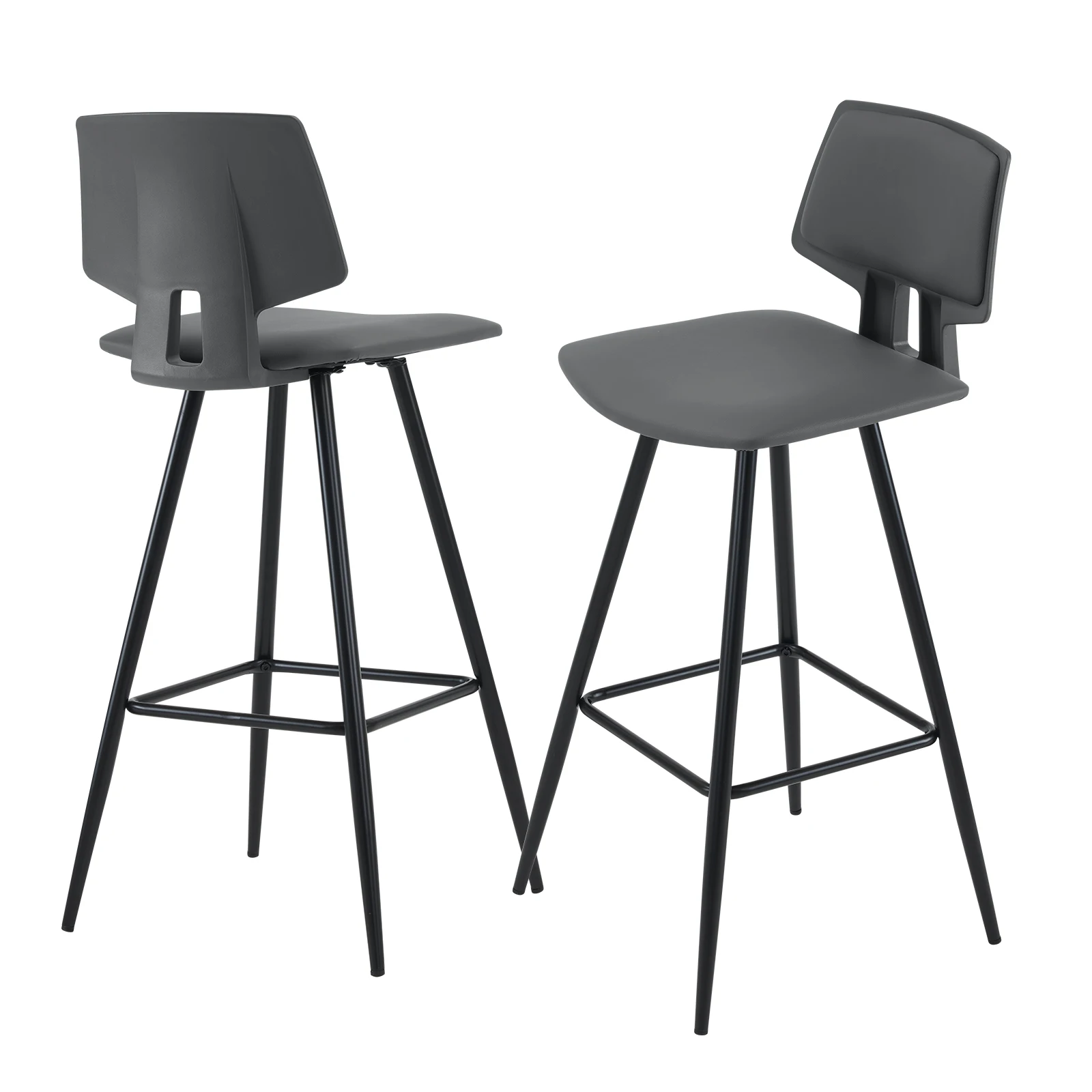 

Modern Barstool Set of 2 Faux Leather Counter Height Bar Stools with Metal Legs Upholstered Armless Island Chairs for Bar