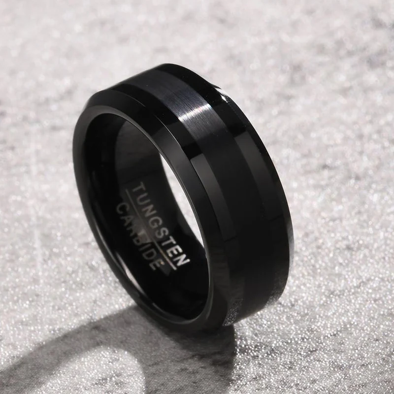 Somen Men Tungsten Carbide Ring Black Brushed 8mm Wedding band