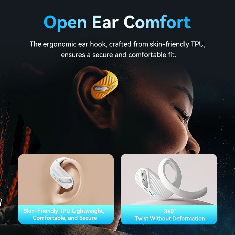 Vention Earphone Bluetooth 5.4 Wireless Headphone with Mics,Button Control  Earbuds IPX4 Waterproo Ear Hook Sports Headset