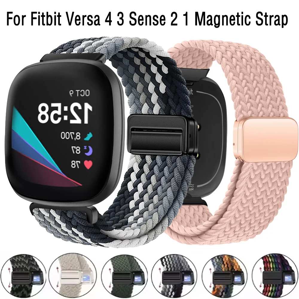 Nylon Braided Loop Band for Fitbit Versa 4 3 Magnetic Breathable Strap Bracelet Wristband Fitbit for Sense 2 1 Belt Accessories