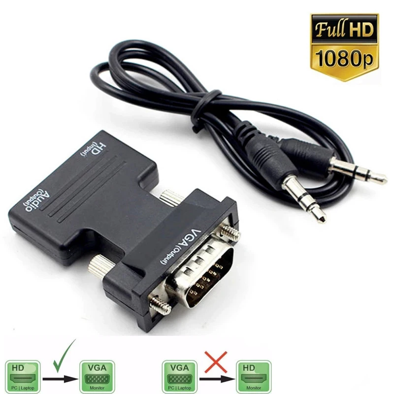 HDMI-compatible To VGA Converter With 3.5mm Audio Cable For PS4 PC Laptop TV Monitor Projector HD 1080P VGA Female To HDMI Male