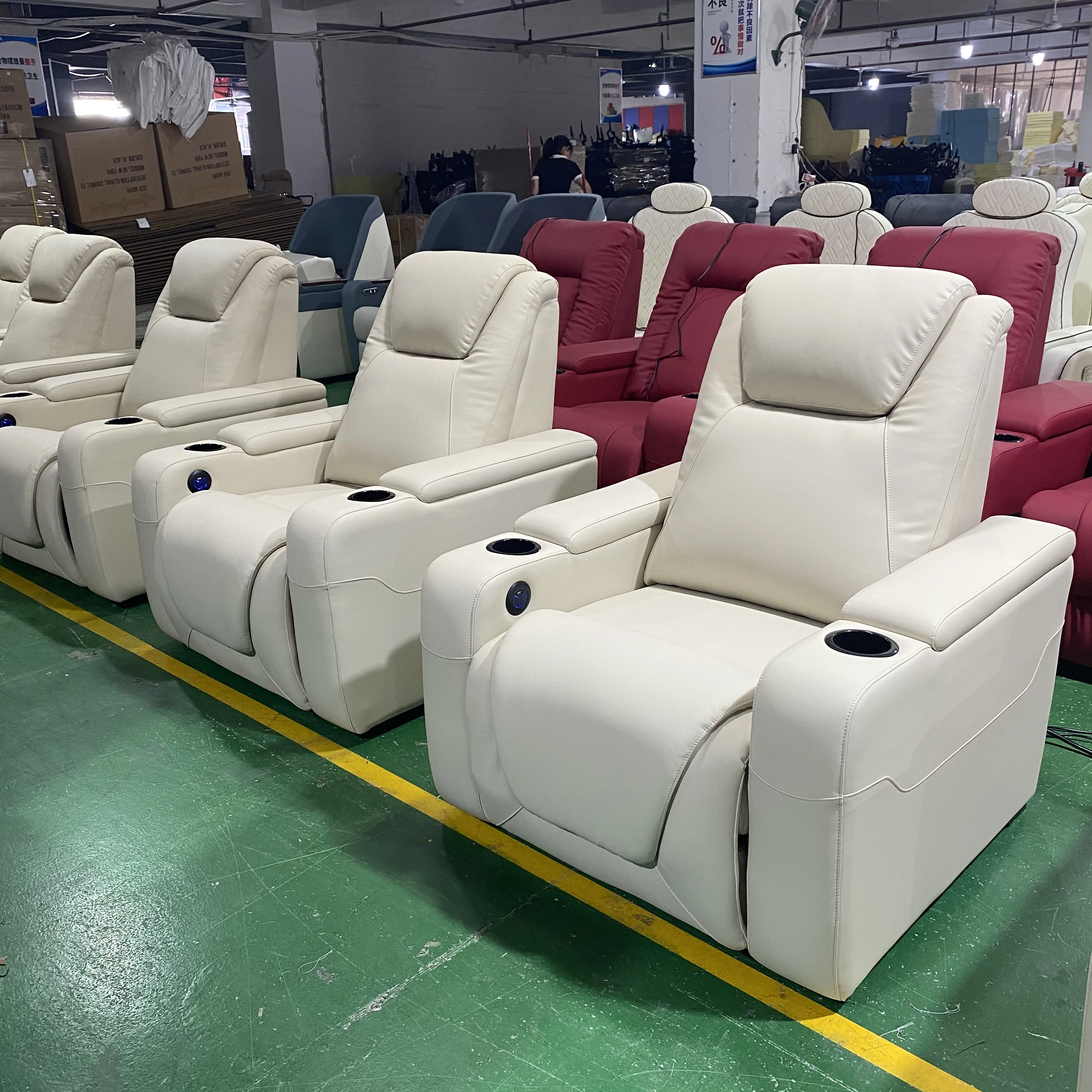 Beige Hot Theater Reclining Sofa Home Theater Seating Chair Power Recliner Cinema Sofa Theatre Seat Living Room Furniture