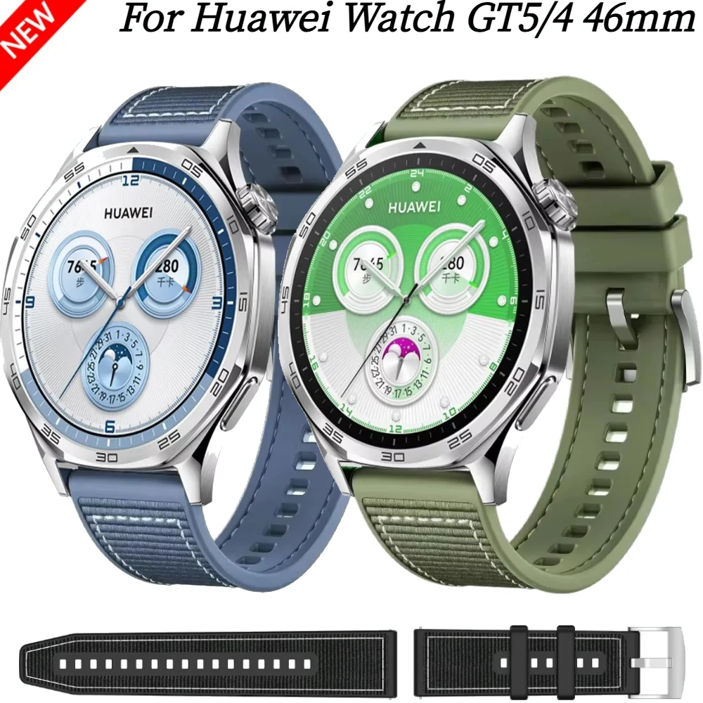 

Composite silicone Strap for Huawei Watch GT5/GT4 46mm Nylon Breathable Bracelet for 22mm Huawei Watch 4 3 Pro/GT5 GT3 Pro Band