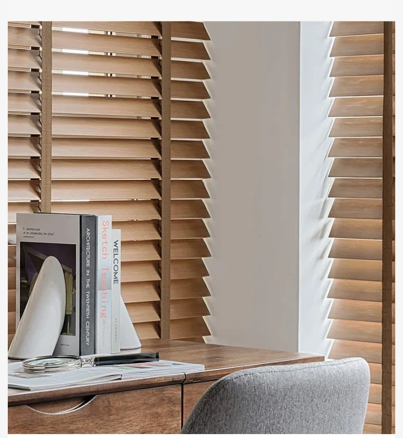 Cordless and Electric System Faux Wood Venetian Blind, Waterproof, Easy to Clean and Adjust, Eco-Friendly, European