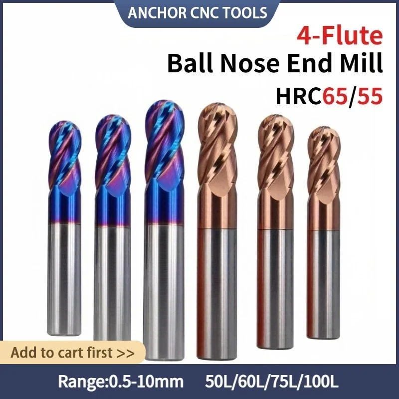 4 Flutes Ball Nose End Mill R1.5 R2 R3 R4 R6 R8 4F Bull Nose Endmill Round Head fresa Carbide Milling Cutter 1PC