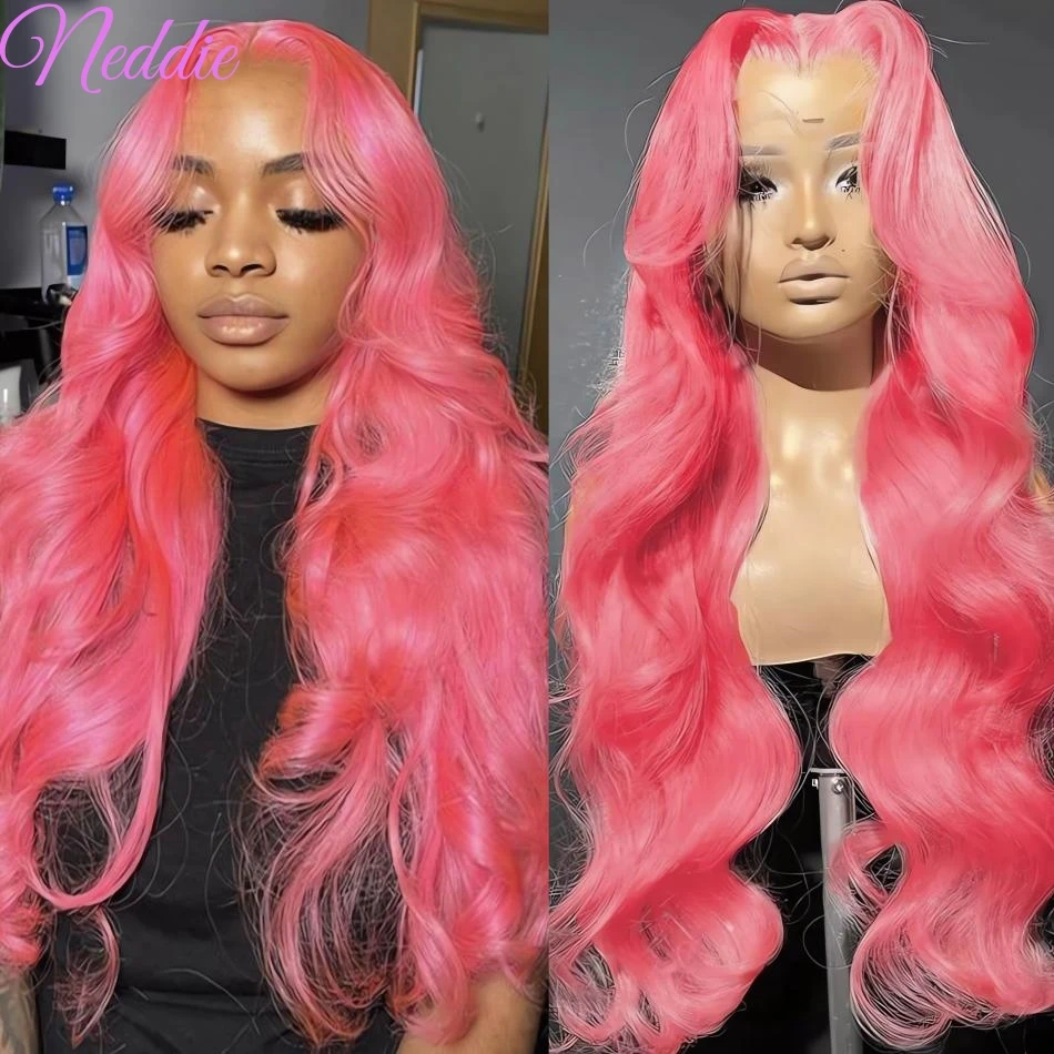 Pink Colored Body Wave 30 40 Inch Lace Frontal Wig 13x4 13x6 Brazilian HD Transparent Human Hair For Women Lace Front Wigs