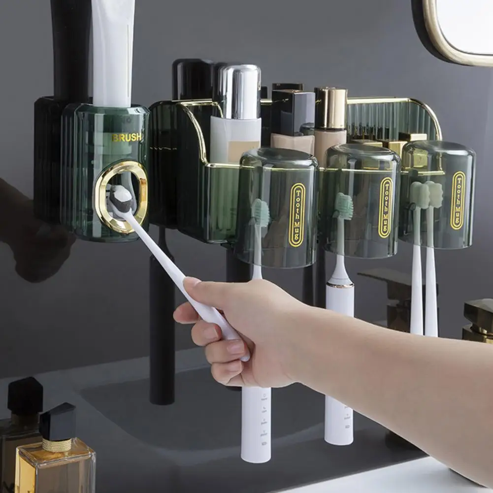 High Quality Automatic Toothpaste Dispenser Squeezer With Toothbrush Holder Wall Mounted Bathroom Accessories Sets