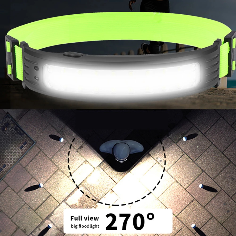 Lampada frontale da campeggio con sensore d'ondeggiamento intelligente Lampada frontale COB/LED Fascia riflettente ricaricabile per la corsa Escursionismo Emergenza