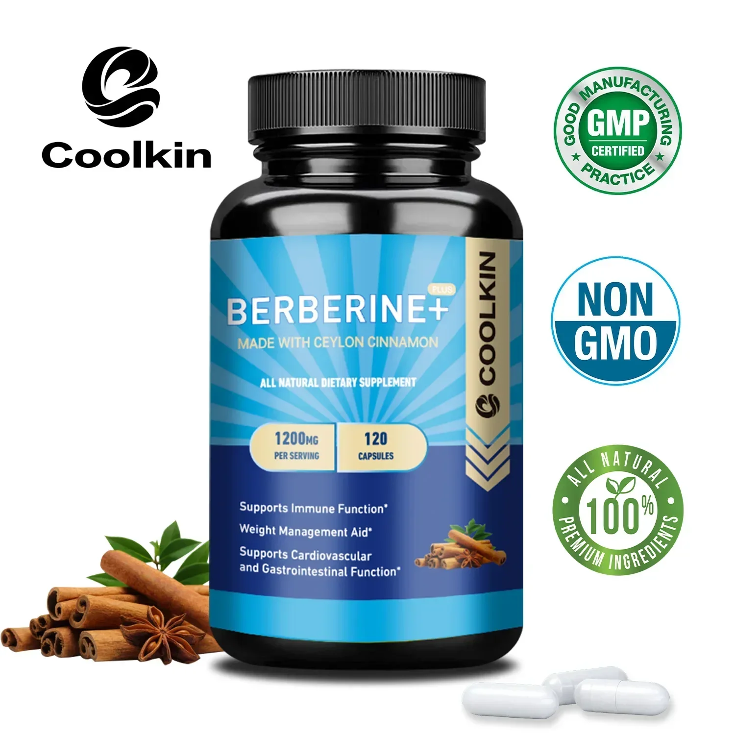 

Premium Berberine HCl 1200 Mg Plus Organic Ceylon Cinnamon - Immune System Support, Weight Management Supplement