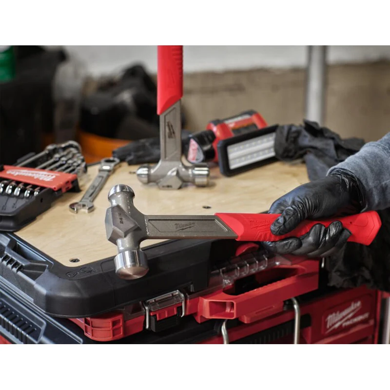 Milwaukee 4932492347 24OZ Steel Ball Peen Hammer SHOCKSHIELD Industrial Grade Non-slip Balanced Design Hand Tool