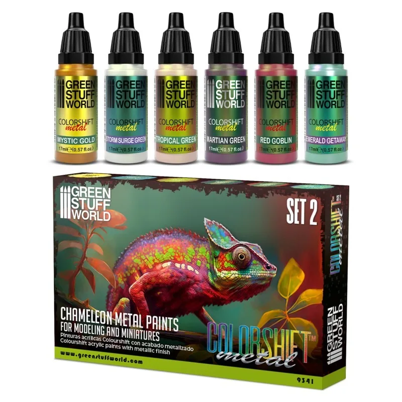 Green Stuff World Chameleon Metal Colorshift Acrylic Paint Set 6 Colors 17ML Water Based for Brush Airbrush Wargame Figure Model
