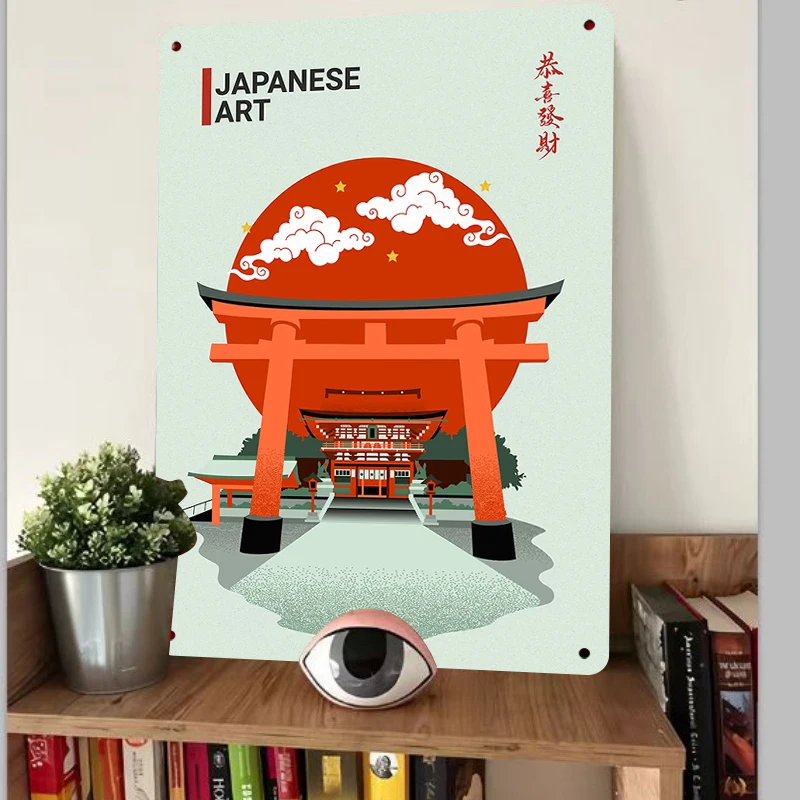 Japanese Traditional Torii Temple Ukiyo-e Style Home Decor Metal Iron Wall Art for Living Room