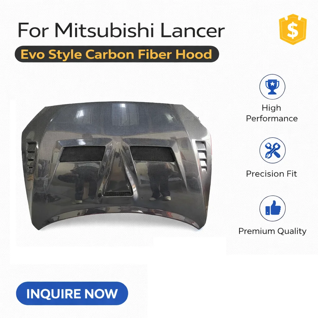 

Carbon Fiber Hood With Vent For Mitsubishi Lancer (2008-2017) | EVO Style Front Bonnet Replacement | OEM-Style Fit