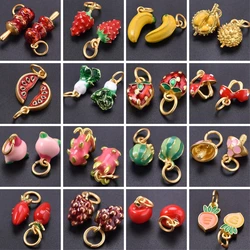 6pcs/16pcs/lot 3D Fruit Food Strawberry Banana Enamel Charms Tanghulu Watermelon Mushroom Grape Pendants Jewelry Making Findings
