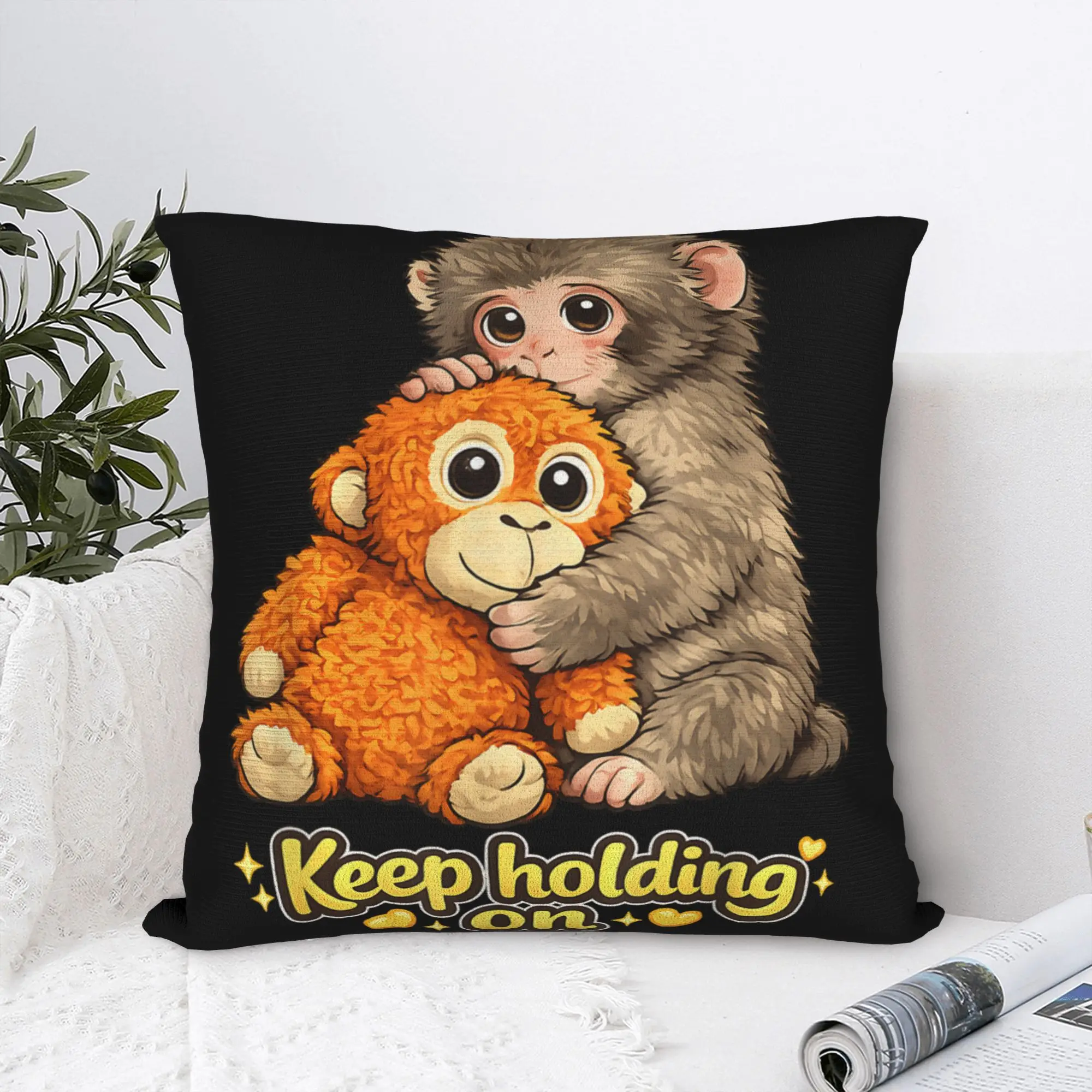Punch Monkey with Bear Cuddling Keep Holding On Meme Pillowcases  Kawaii Pillow Case For Sofa Car Home Decor Comfy Pillow Cover