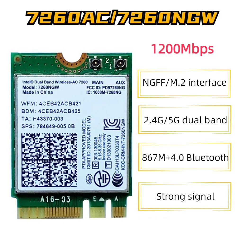 1200M Wireless Module Bluetooth-compatible 4.0 2.4G 5G WiFi Wireless Network Card Module NGFF M.2 WiFi Dongle for Desktop Laptop