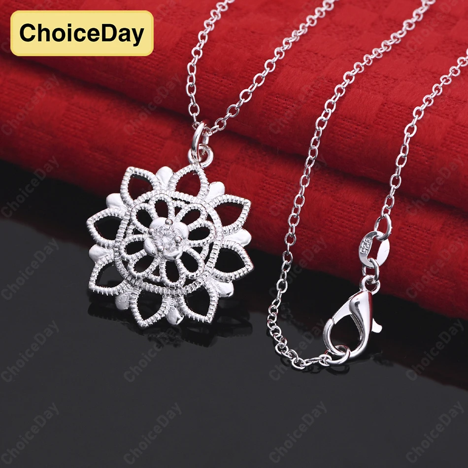 

ChoiceDay 925 Sterling Silver Exquisite Flower Pendant Necklace Fashion Women's Wedding Gift Accessory Jewelry