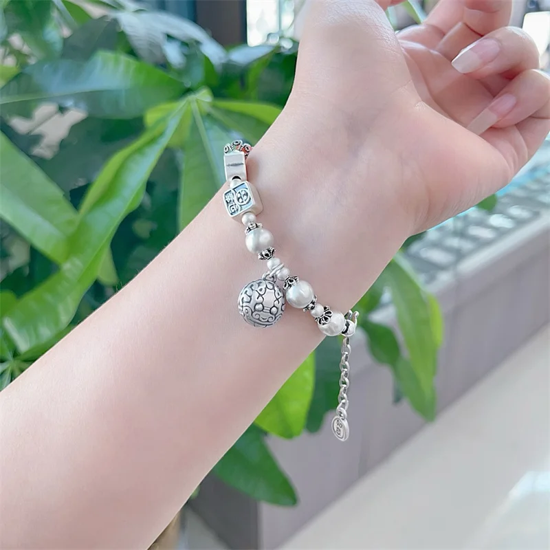 

Sterling Silver Bracelet S925 For Women's Female Girl Original Manual Lovers Retro Style Popular Gift Fashion Boutique Jewelry