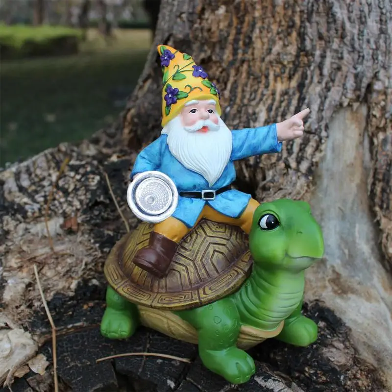 

Turtle Garden Decor Turtle Figurine With Solar Light And Gnome Waterproof Tortoise Sculpture Lawn Decoration For Balcony