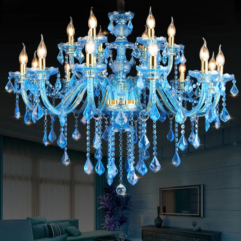Blue Style Crystal Pendent Lamp European Candle Art Lamp Living Room Restaurant Bedroom Net KTV Chandelier