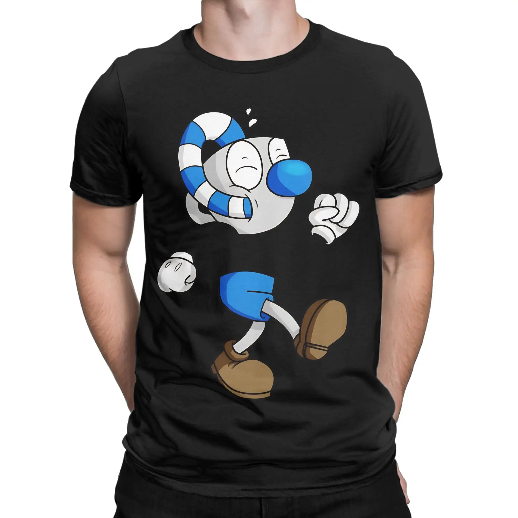 Cuphead blue Novelty 100% Cotton T-Shirt Cuphead Tees Tops For Men