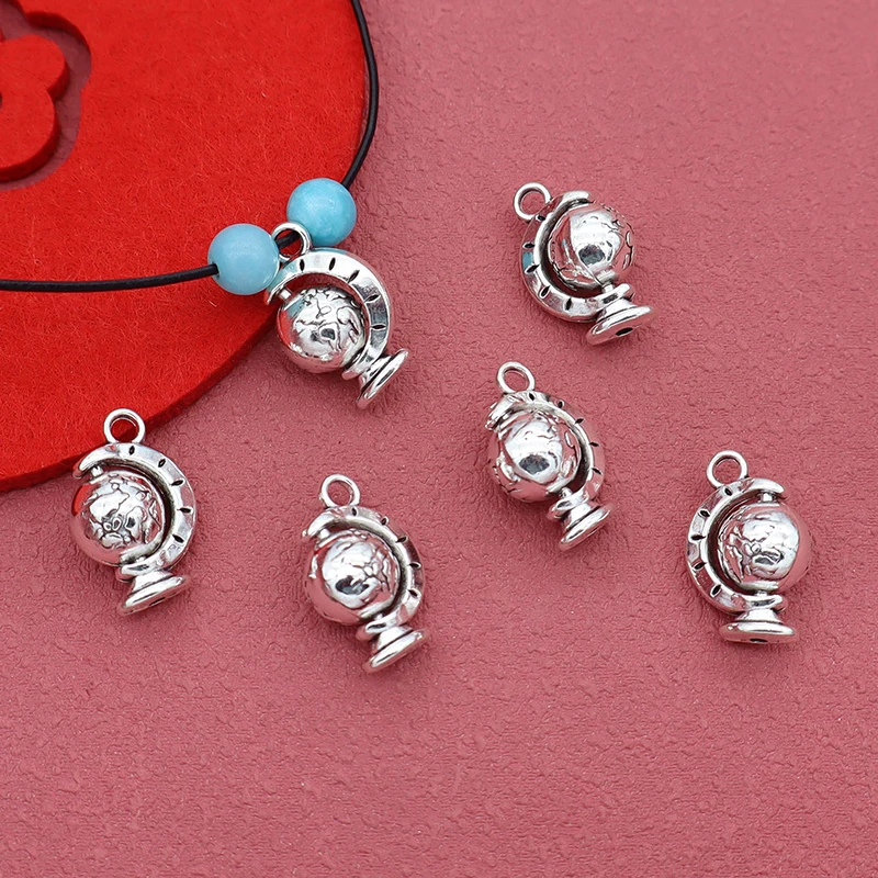 5pcs/Lot Antique Silver Color Rotate Globe Necklace Charms 19X12mm Women Men Bracelets Metal Charms DIY Jewelry Garment Bags