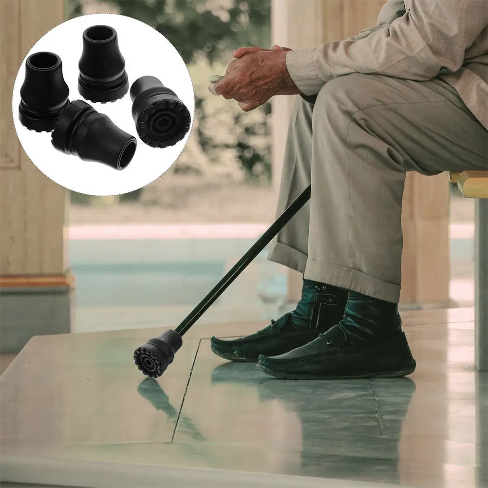 4Pcs Premium PVC Trekking Pole Foot Protector Anti-Slip Cane Tip Replacement Skid-Proof Crutch End Tips for Elder Safety