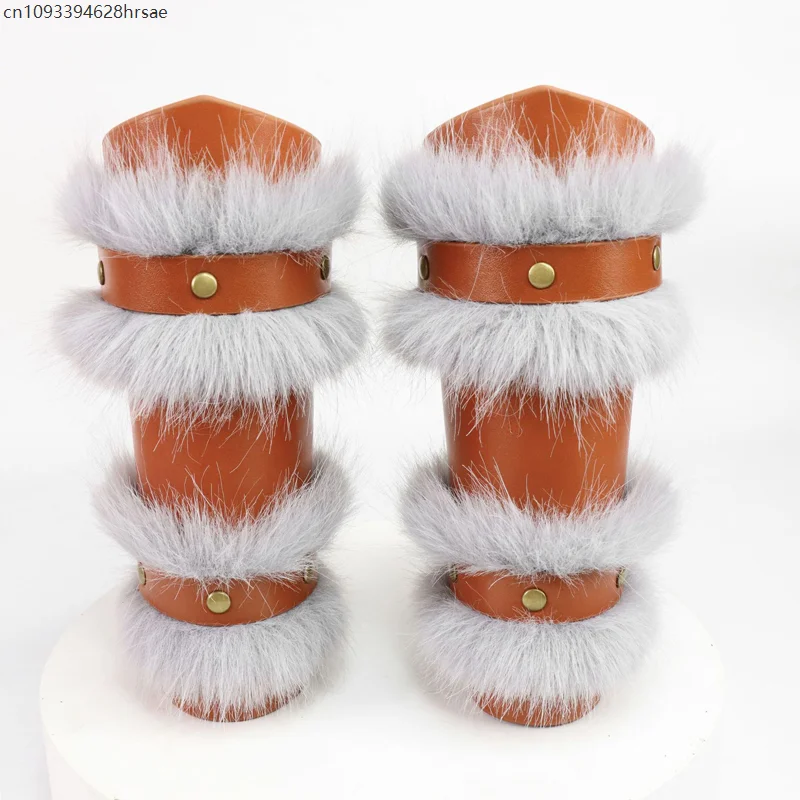 1Pcs Medieval Viking Knight Fur Wristband PU Leather Fur Trim Arm Armor Gauntlet Lace-Up Bracers Renaissance Cosplay Props