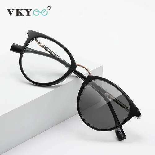 VKYEE, gafas de lectura con diseño de marco redondo geométrico clásico Simple, gafas de lectura antiluz azul, prescripción fotocromática personalizable LS241