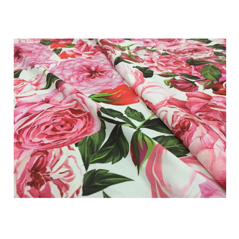 Rose Flower Printed 100% Polyester Fabric Brand Fashion Design for Clothing Shirt Fabrics Cloth Dress by the Meter Diy Sewing