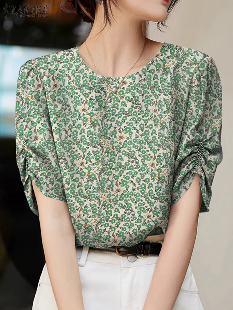 

Women Stylish Printed Blouses ZANZEA 2025 Summer Short Sleeve Holiday Shirts Bohemain Tops Casual Work Blusas Oversize Chemise