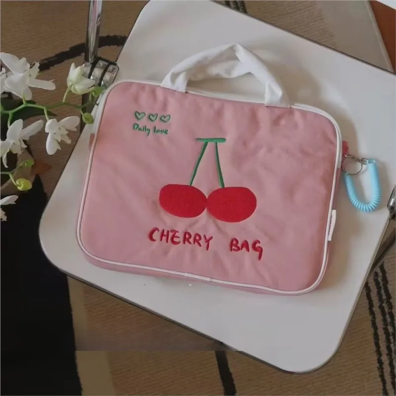 Sweet Cute Cherry Hand Carry Laptop Bag Women Tablet MacBook Air 13 Case 14 Inch Laptop Sleeve Portable Large Capacity Briefcase