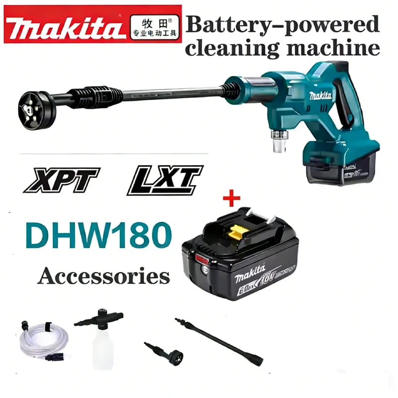 Makita DHW180 reinigingsmachine lithiumbatterij 18V autowaspistool draagbaar hogedrukwaterpistool voor buitengebruik heeft vijf spuitmodi